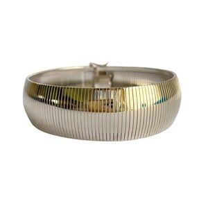 Bellezza Italy Omega Bracelet Itaor Wide Cleopatra Flex Cuff Silver Tone Metal